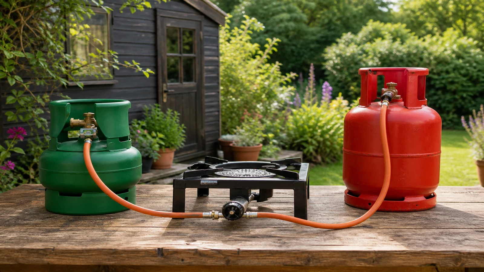 Clip-on patio gas regulator compared with a screw-on propane regulator for an outdoor boiling ring
